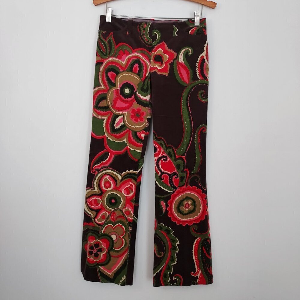 Trina Turk Wide Leg Paisley Print Corduroy Pants Size 4
